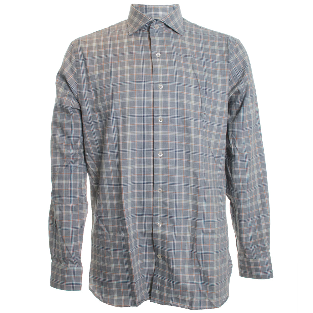 Light gray flanel shirt.