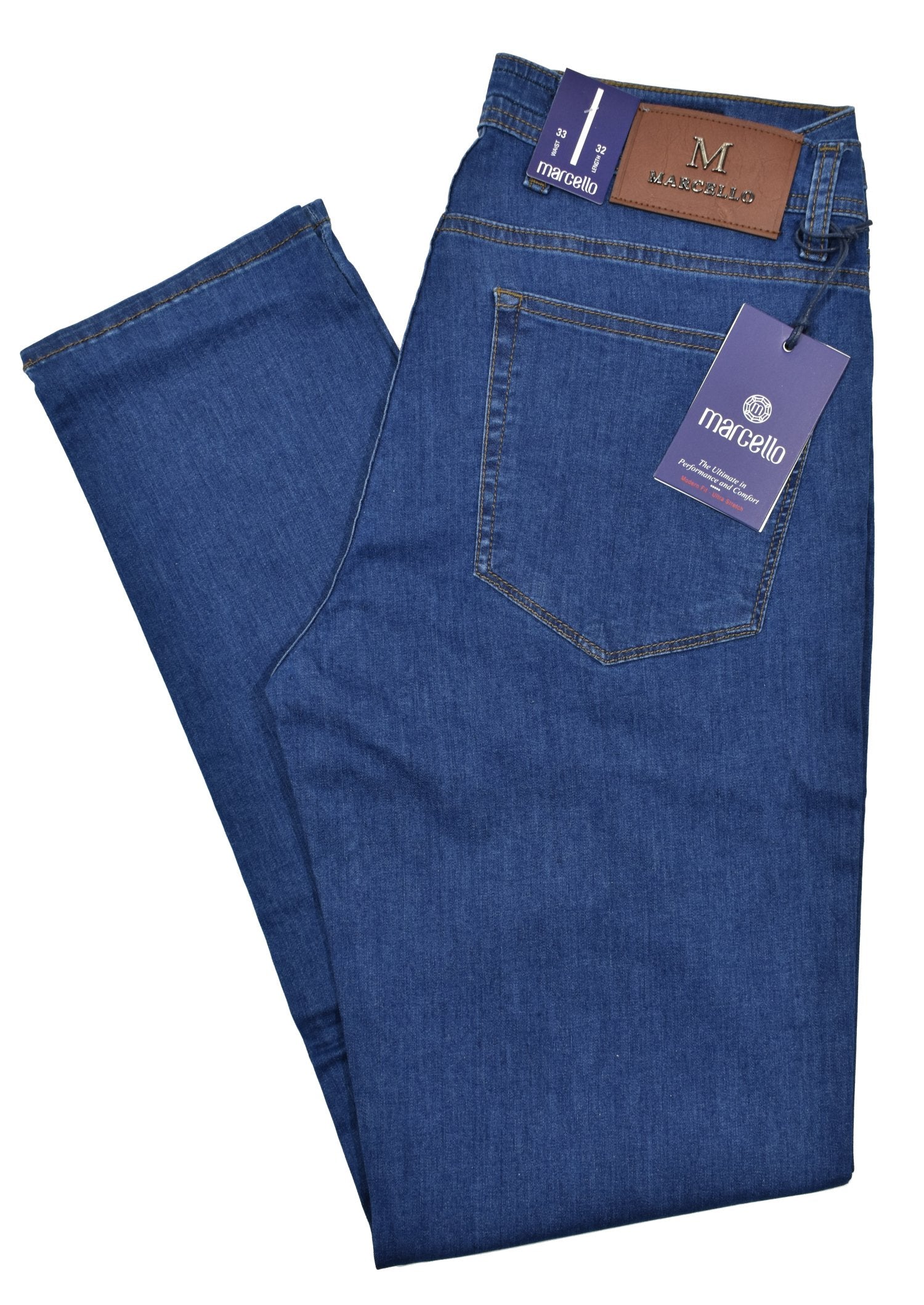 Say goodbye to stiff denim and hello to our LP27 Stretch Lightweight Denim. These jeans feature an ultra-light cotton-elastin fabric that moves with your body for exceptional comfort. The slimmer fit offers a contemporary leg and a relaxed look you'll love! Amazingly comfortable and stylish - what more could you want? A Marcello Exclusive.