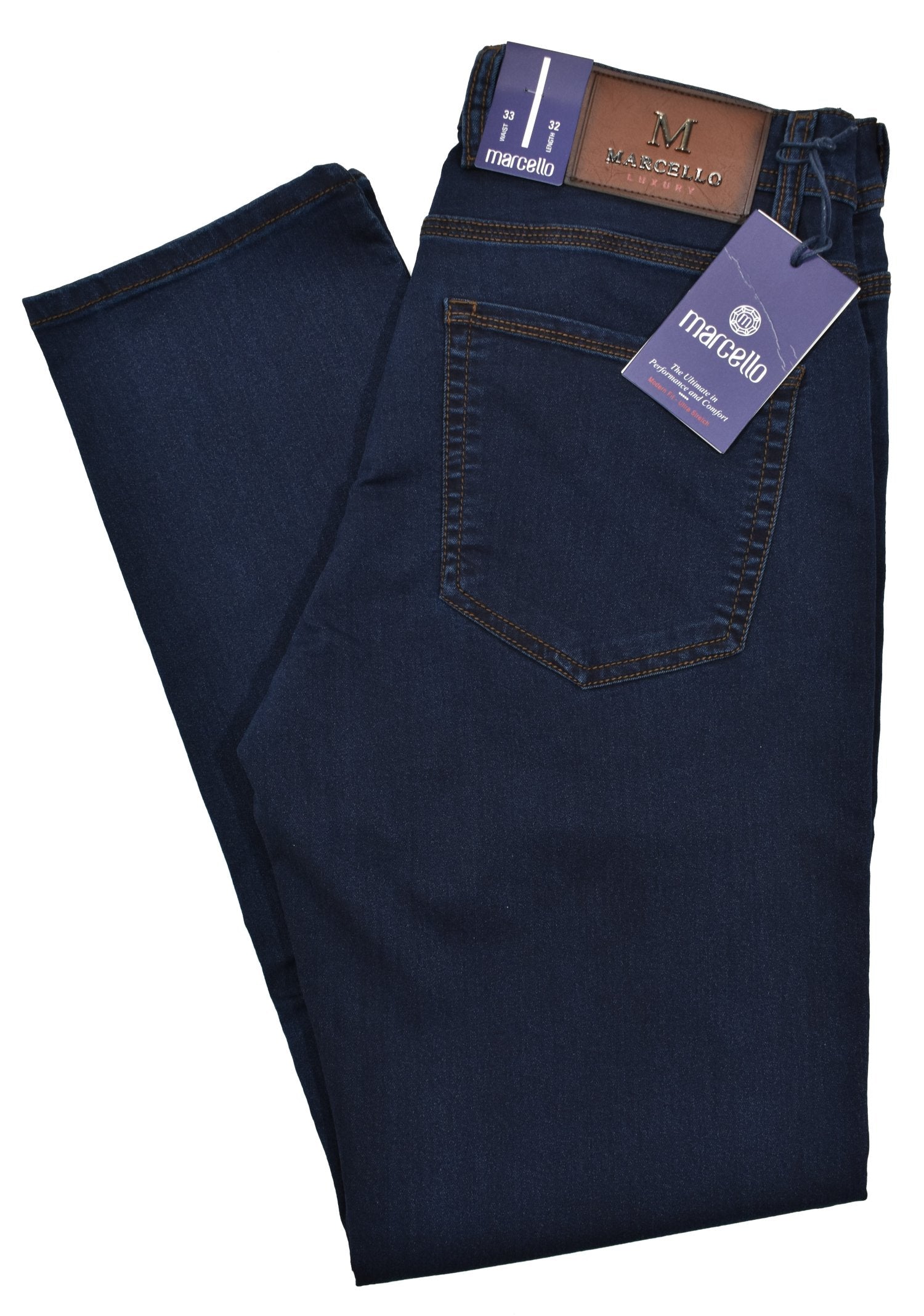 Say goodbye to stiff denim and hello to our LP27 Stretch Lightweight Denim. These jeans feature an ultra-light cotton-elastin fabric that moves with your body for exceptional comfort. The slimmer fit offers a contemporary leg and a relaxed look you'll love! Amazingly comfortable and stylish - what more could you want? A Marcello Exclusive.