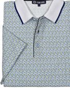 This ultra soft cotton pique polo looks timeless and feels lightweight. Its neat olive and navy abstract pattern, contrast trim fabric, open sleeves and custom buttons make it unique and stylish. Enjoy its classic fit and timeless look.