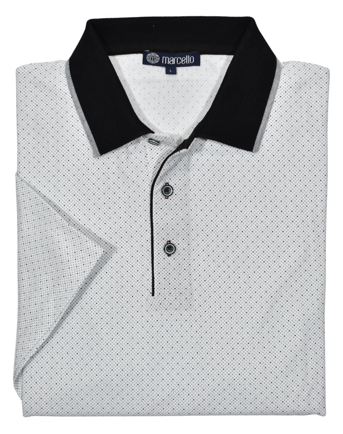 This ultra soft cotton pique polo looks timeless and feels lightweight. Its fine charcoal and black dot pattern, contrast trim fabric, open sleeves and custom buttons make it unique and stylish. Enjoy its classic fit and timeless look.
