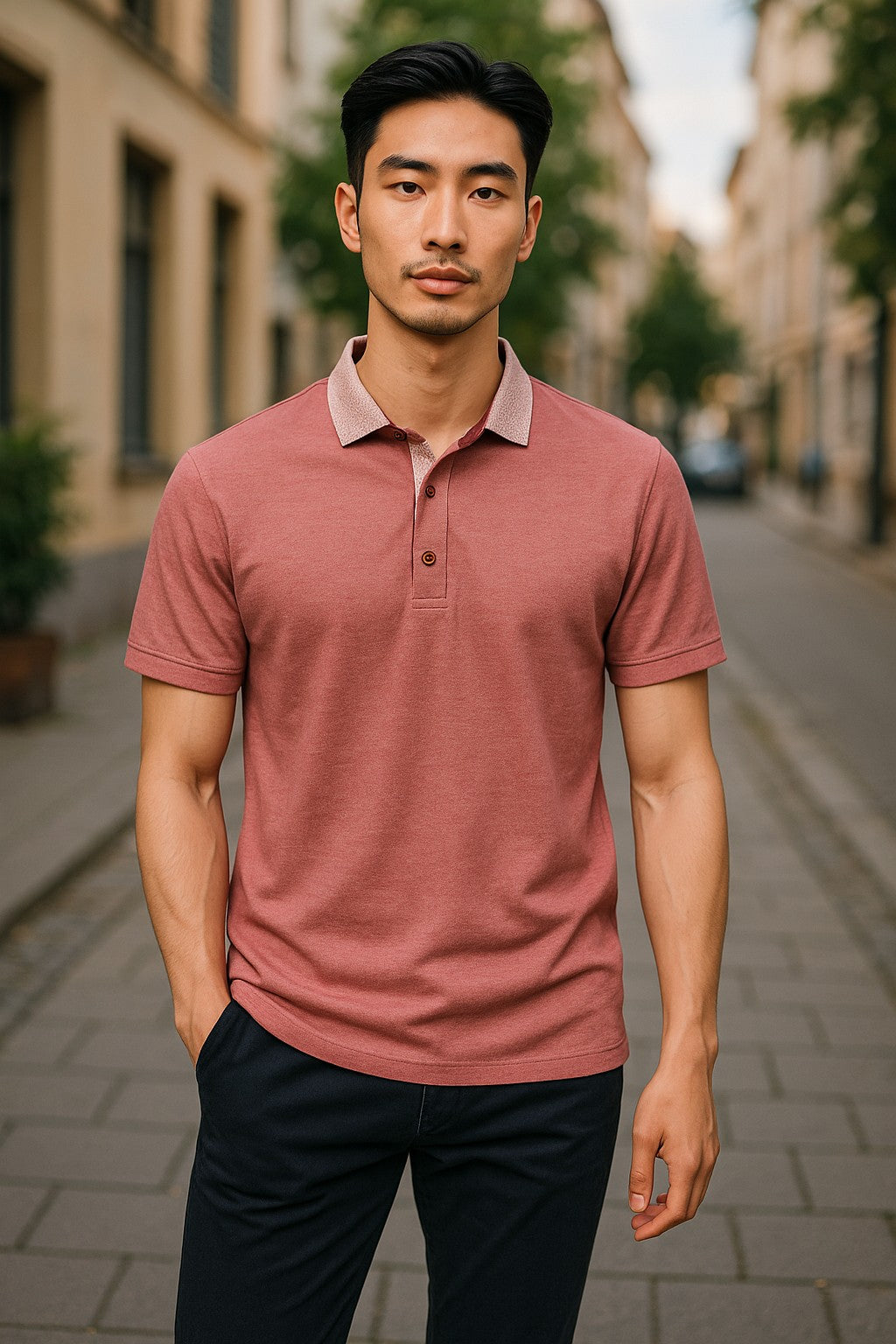 Introducing the Marcello royal oxford print collar polo.