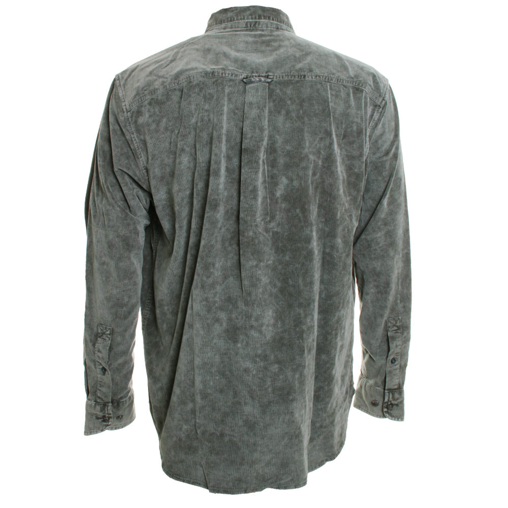 Gray button-up shirt on a white background