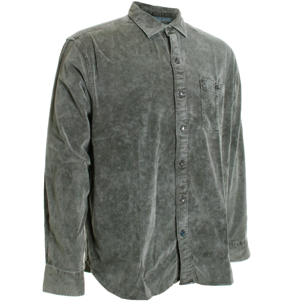 Gray button-up shirt on a white background