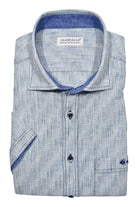 Elevate your Spring/Summer wardrobe with the Marcello Brushed Ocean Sport Shirt. The soft and cool brushed pattern in medium blue and and soft gray