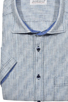 Elevate your Spring/Summer wardrobe with the Marcello Brushed Ocean Sport Shirt. The soft and cool brushed pattern in medium blue and and soft gray