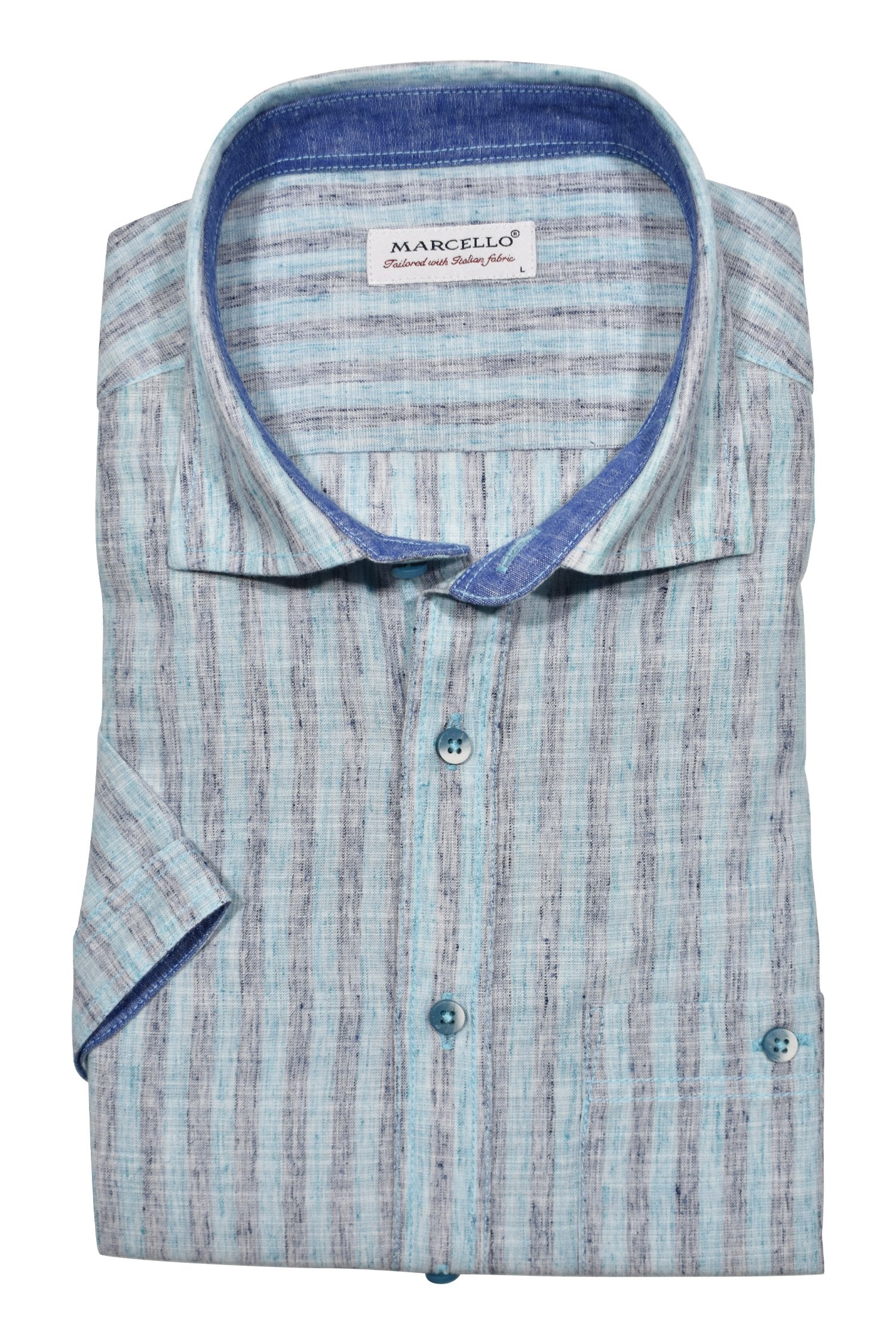 Experience the perfect blend of soft and cool with our Marcello Cotton Linen Brush Stripe, Long Sleeve Model.