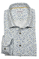 Experience the timeless elegance of the cotton sateen fabric with a unique circular pattern that resembles marbles. Shirt by Marcello