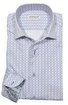 Upgrade your wardrobe with the W026R Multi Tonic Roll Collar. Crafted from extra fine cotton with a luxurious silk-like finish, this shirt is a dream to wear. The Marcello exclusive one-piece roll collar stands elegantly, while the custom matched buttons and trim fabric add a touch of sophistication. Perfect for any occasion.