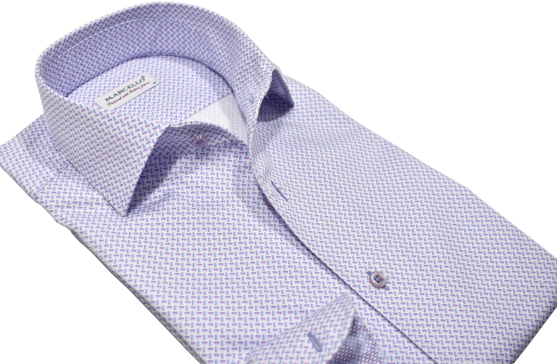Upgrade your wardrobe with the W028R Plum Stream Roll Collar. Crafted from extra fine cotton with a luxurious silk-like finish, this shirt is a dream to wear. The Marcello exclusive one-piece roll collar stands elegantly, while the custom matched buttons and trim fabric add a touch of sophistication.