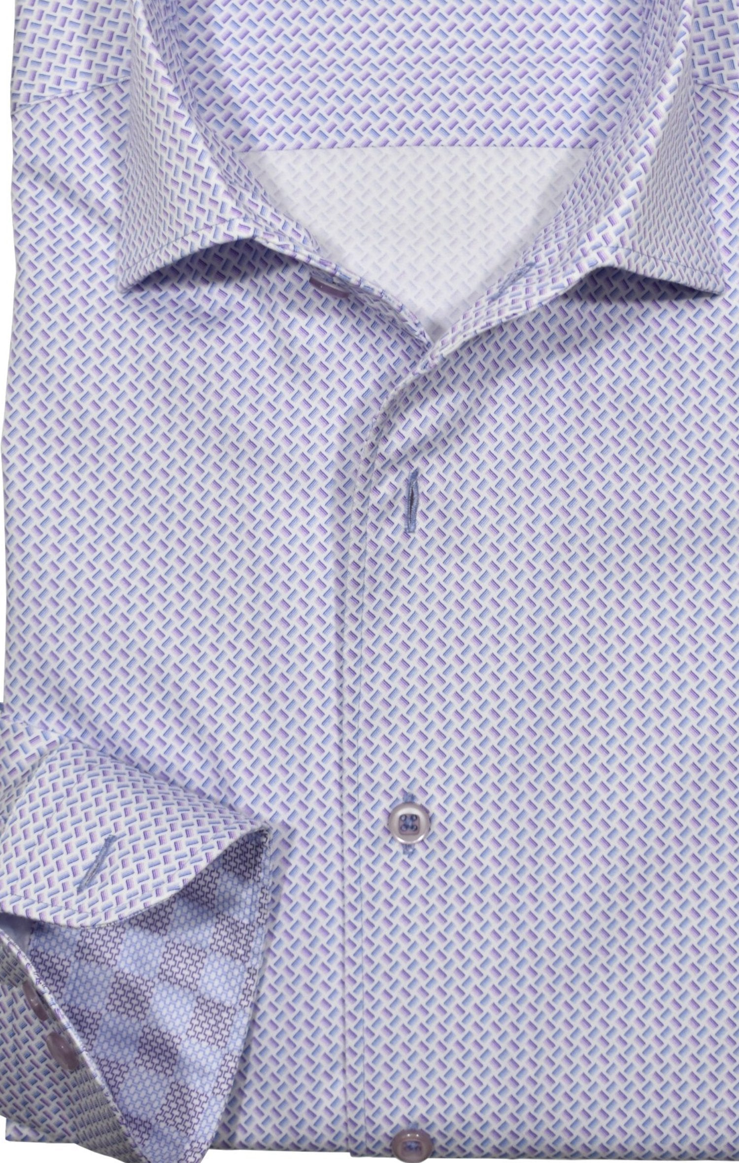 Upgrade your wardrobe with the W028R Plum Stream Roll Collar. Crafted from extra fine cotton with a luxurious silk-like finish, this shirt is a dream to wear. The Marcello exclusive one-piece roll collar stands elegantly, while the custom matched buttons and trim fabric add a touch of sophistication.