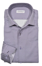 Upgrade your wardrobe with the W029R Plum Concentric Roll Collar. Crafted from extra fine cotton with a luxurious silk-like finish, this shirt is a dream to wear. The Marcello exclusive one-piece roll collar stands elegantly, while the custom matched buttons and trim fabric add a touch of sophistication.