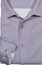 Upgrade your wardrobe with the W029R Plum Concentric Roll Collar. Crafted from extra fine cotton with a luxurious silk-like finish, this shirt is a dream to wear. The Marcello exclusive one-piece roll collar stands elegantly, while the custom matched buttons and trim fabric add a touch of sophistication.