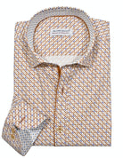 Indulge in luxurious comfort with W044 Copper Fleur by Marcello Sport. The soft cotton sateen fabric provides a luxurious touch while accent taping and matched buttons add a touch of elegance. The medium hidden button down collar keeps you looking sharp.