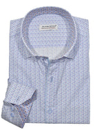 Indulge in luxurious comfort with W045 Lilac Circles by Marcello Sport. The soft cotton sateen fabric provides a luxurious touch while accent taping and matched buttons add a touch of elegance. The medium hidden button down collar keeps you looking sharp.