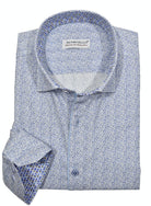 Indulge in luxurious comfort with W050 Ocean Speckle by Marcello Sport. The soft cotton sateen fabric provides a luxurious touch while accent taping and matched buttons add a touch of elegance. The medium hidden button down collar keeps you looking sharp. Elevate your style with matched edge piping and trim fabric.