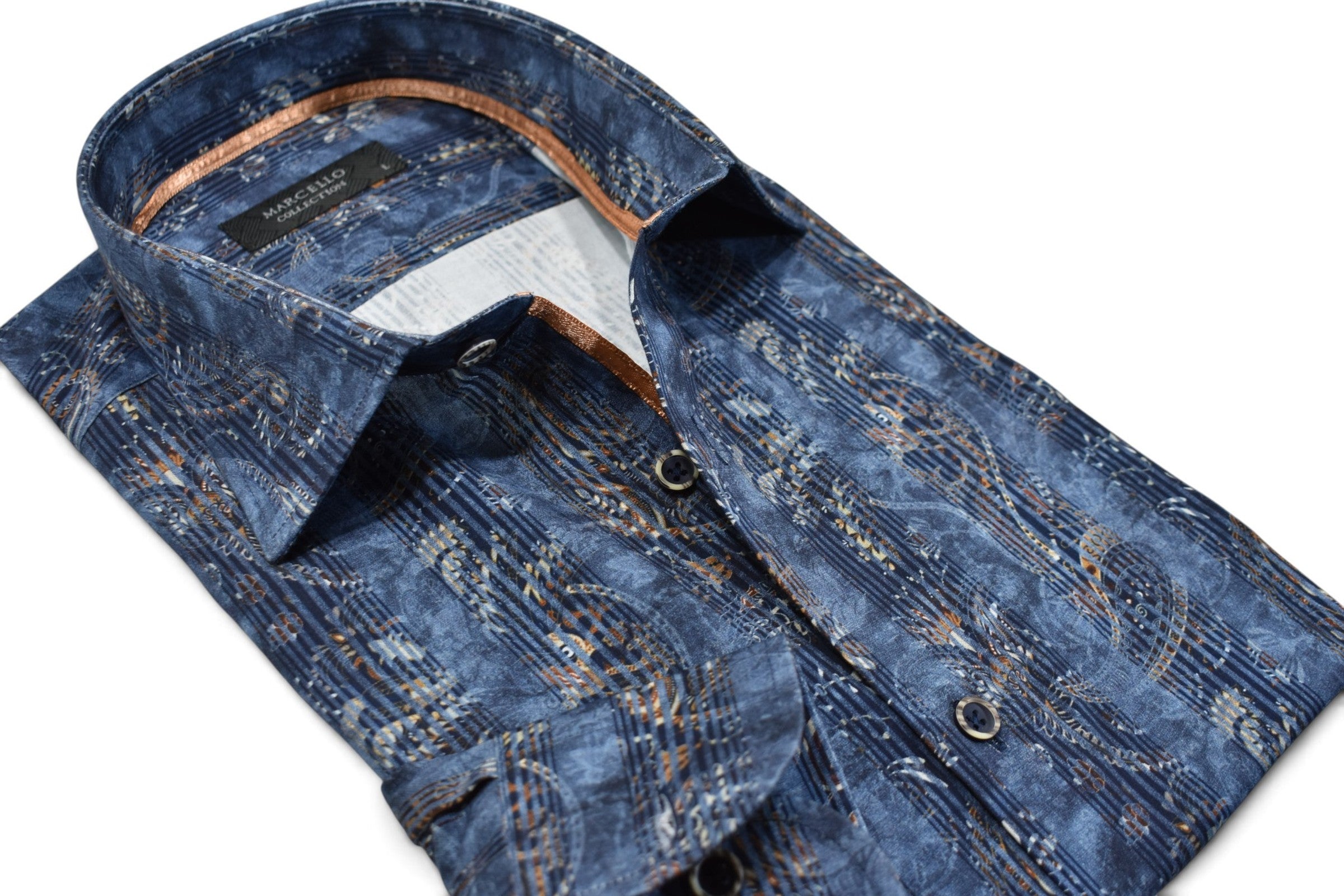 Marcello indigo manhattan paisley shirt.