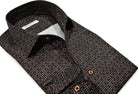 This Marcello black sport shirt will elevate your style with its rustic toned circle design and soft cotton sateen fabric.