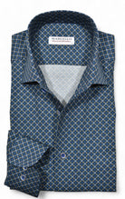 The Marcello Myers Medallion is made from soft, textured cotton sateen fabric and features a beautiful multi medallion print in navy, sky blue, and camel.