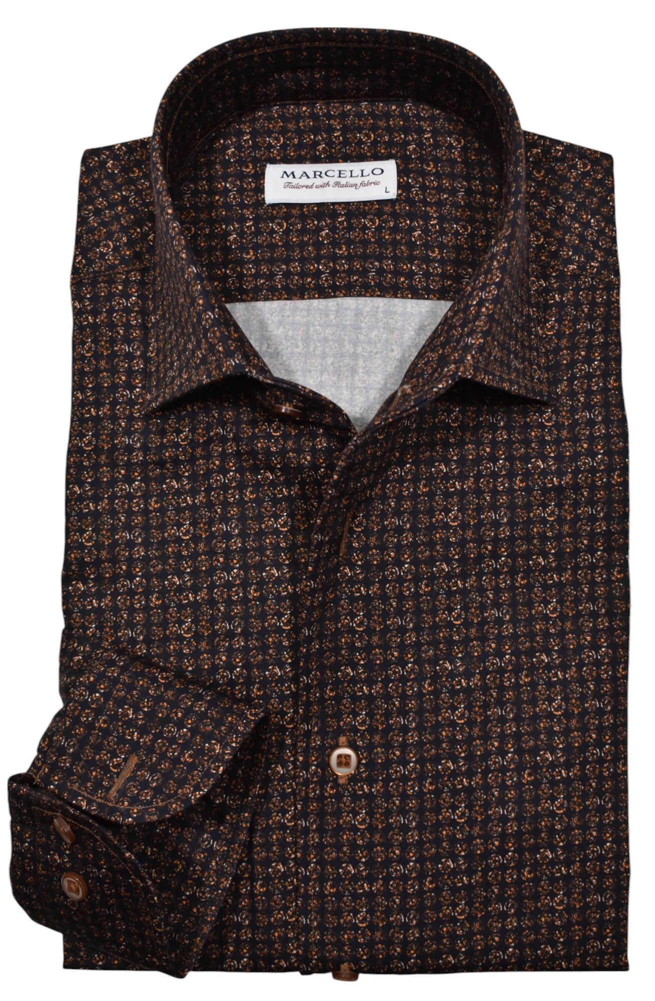 Marcello cotton one piece collar shirt in rust and black colors.