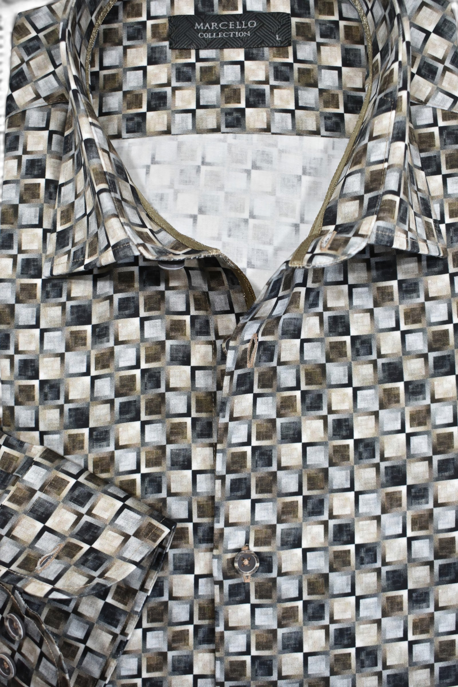 Marcello sand brushed square print shirt.
