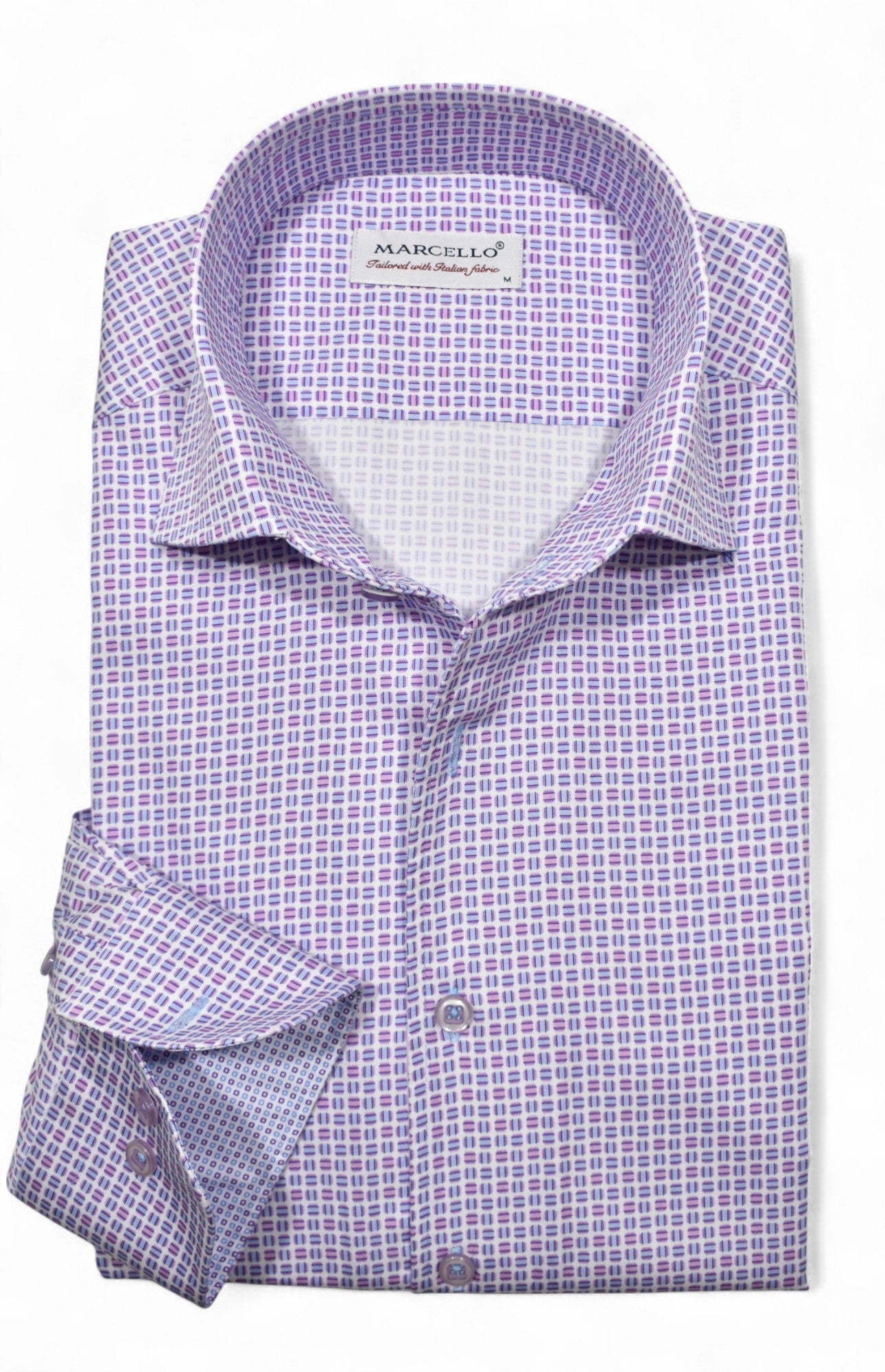 Marcello plum-blue oval pattern shirt.