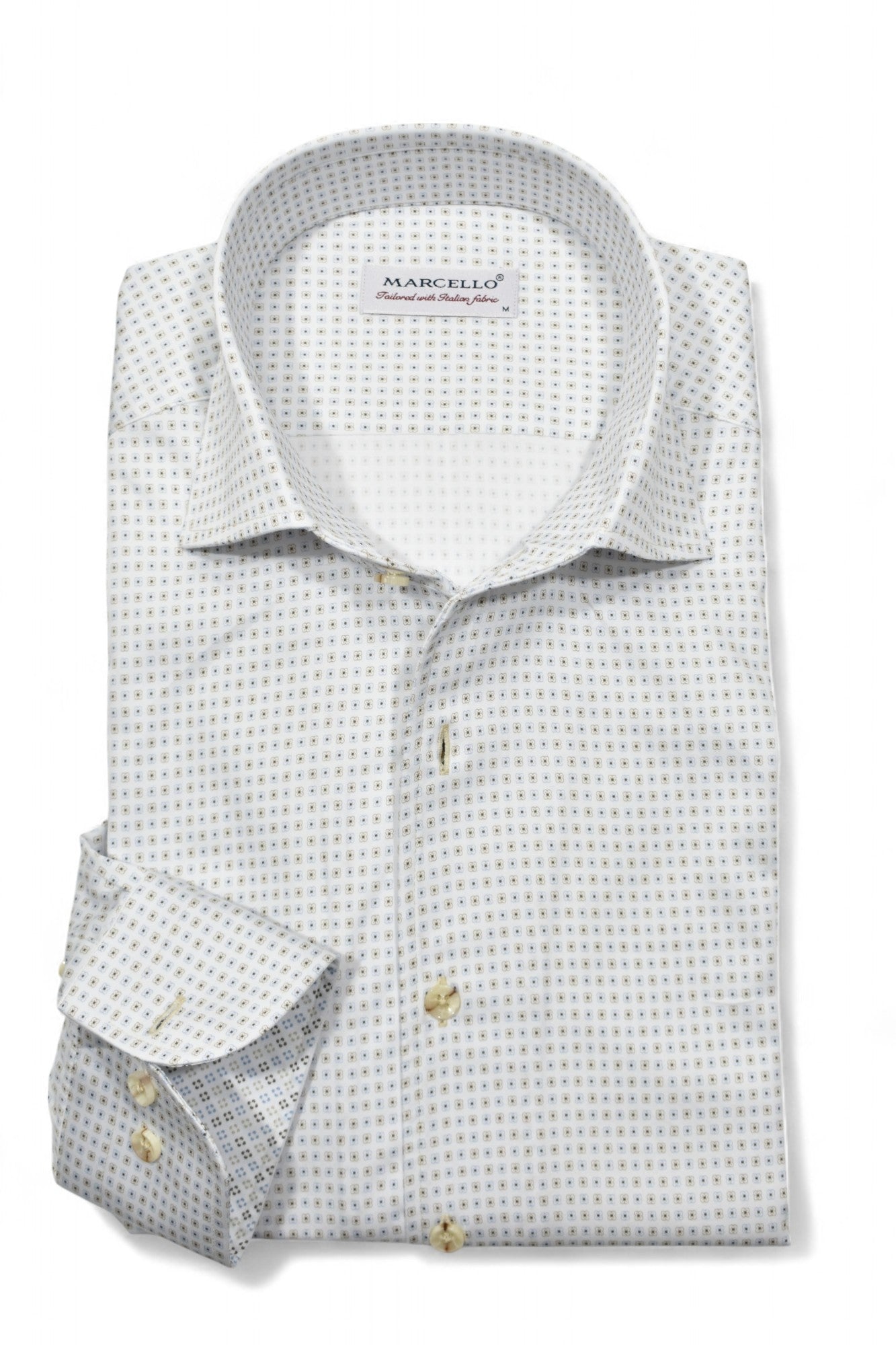 Marcello tan blue neat shirt.