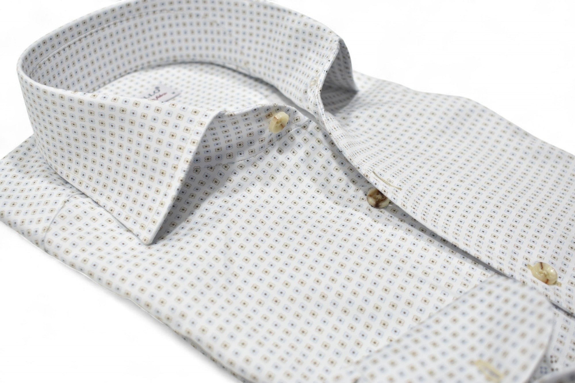 Marcello tan blue neat shirt.