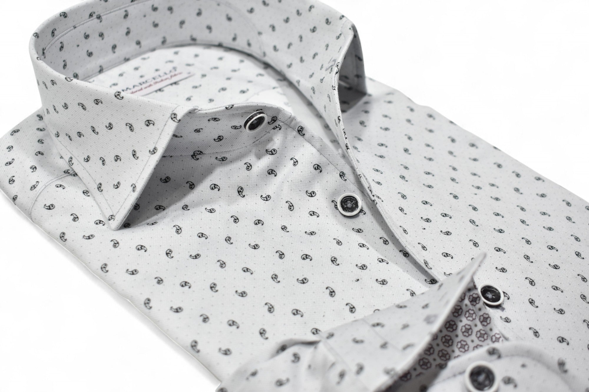 Marcello white shirt with small black paisleys