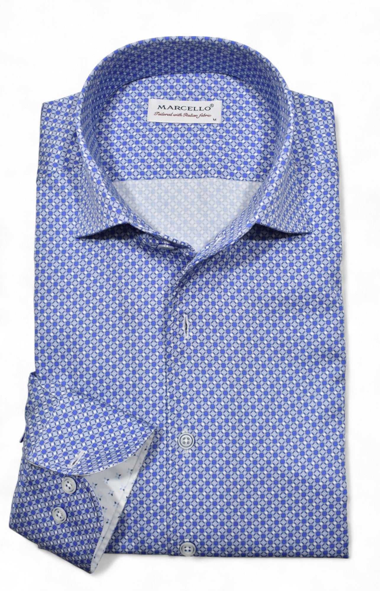 Marcello blue circles print shirt.