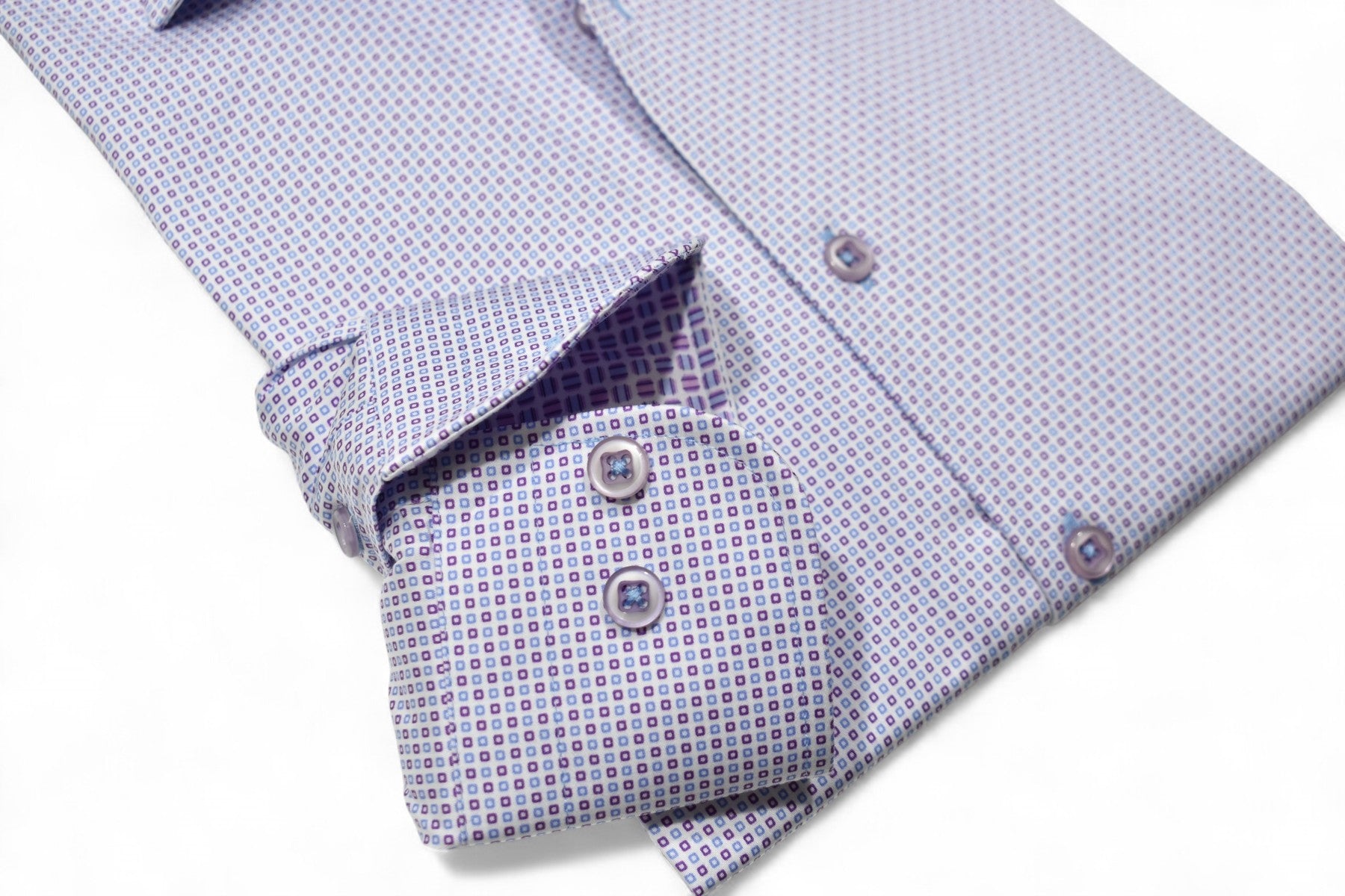 Elevate your wardrobe with this sophisticated two-tone square pattern in mauve and sky blue, by Marcello.