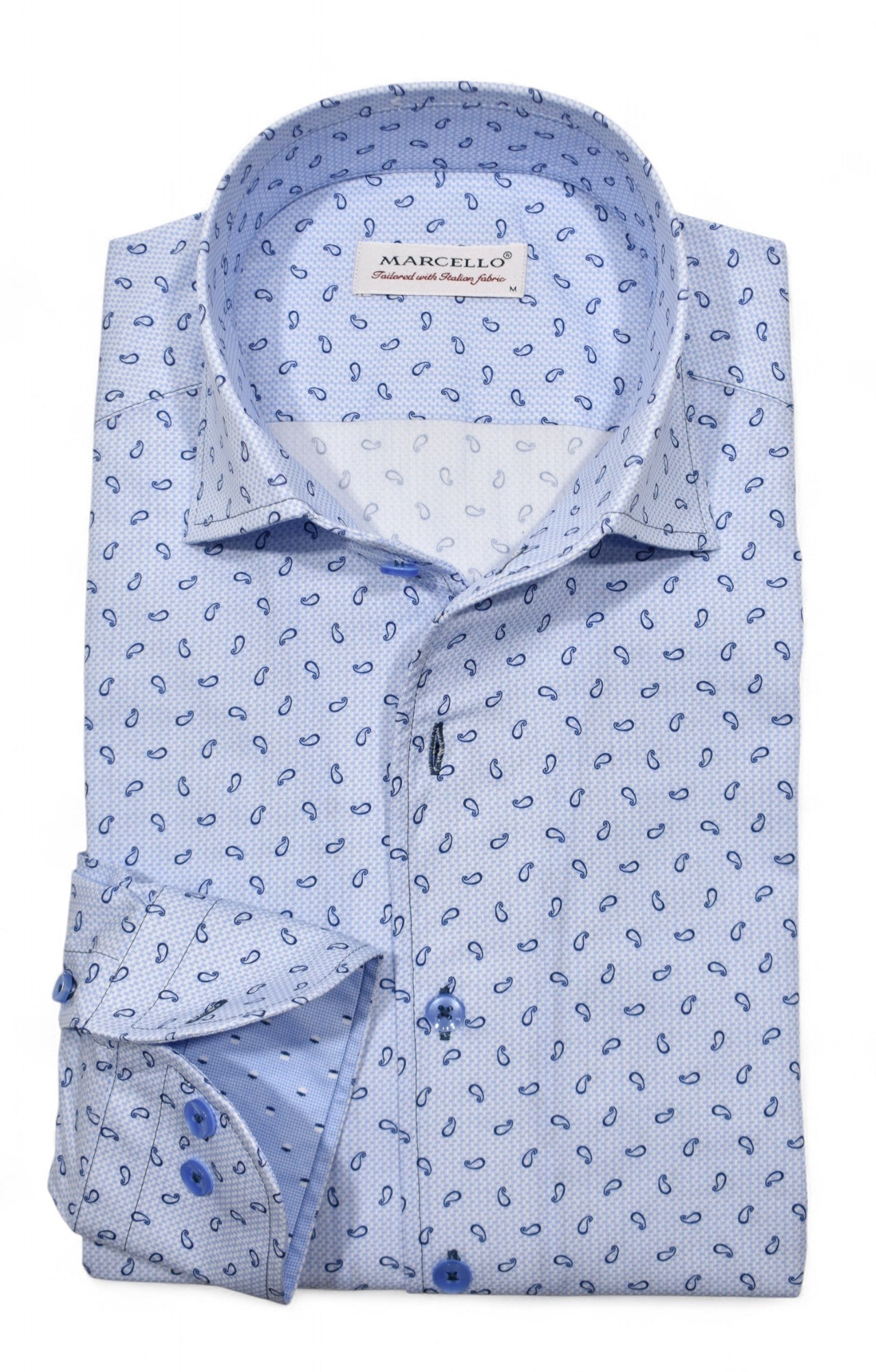 Marcello blue shirt with navy paisleys.