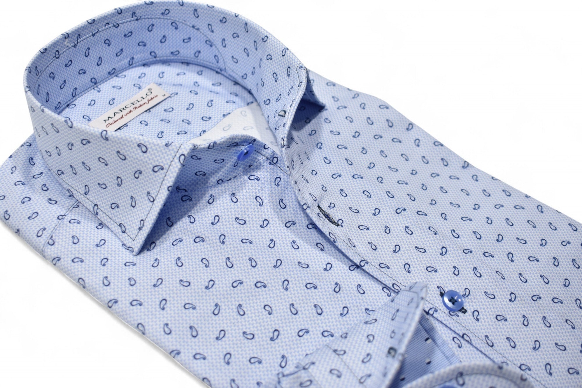 Marcello blue shirt with navy paisleys.
