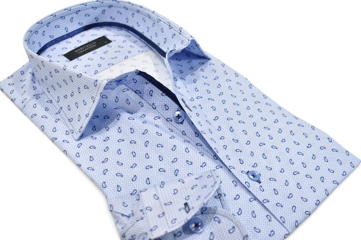Marcello blue check floating paisleys shirt.