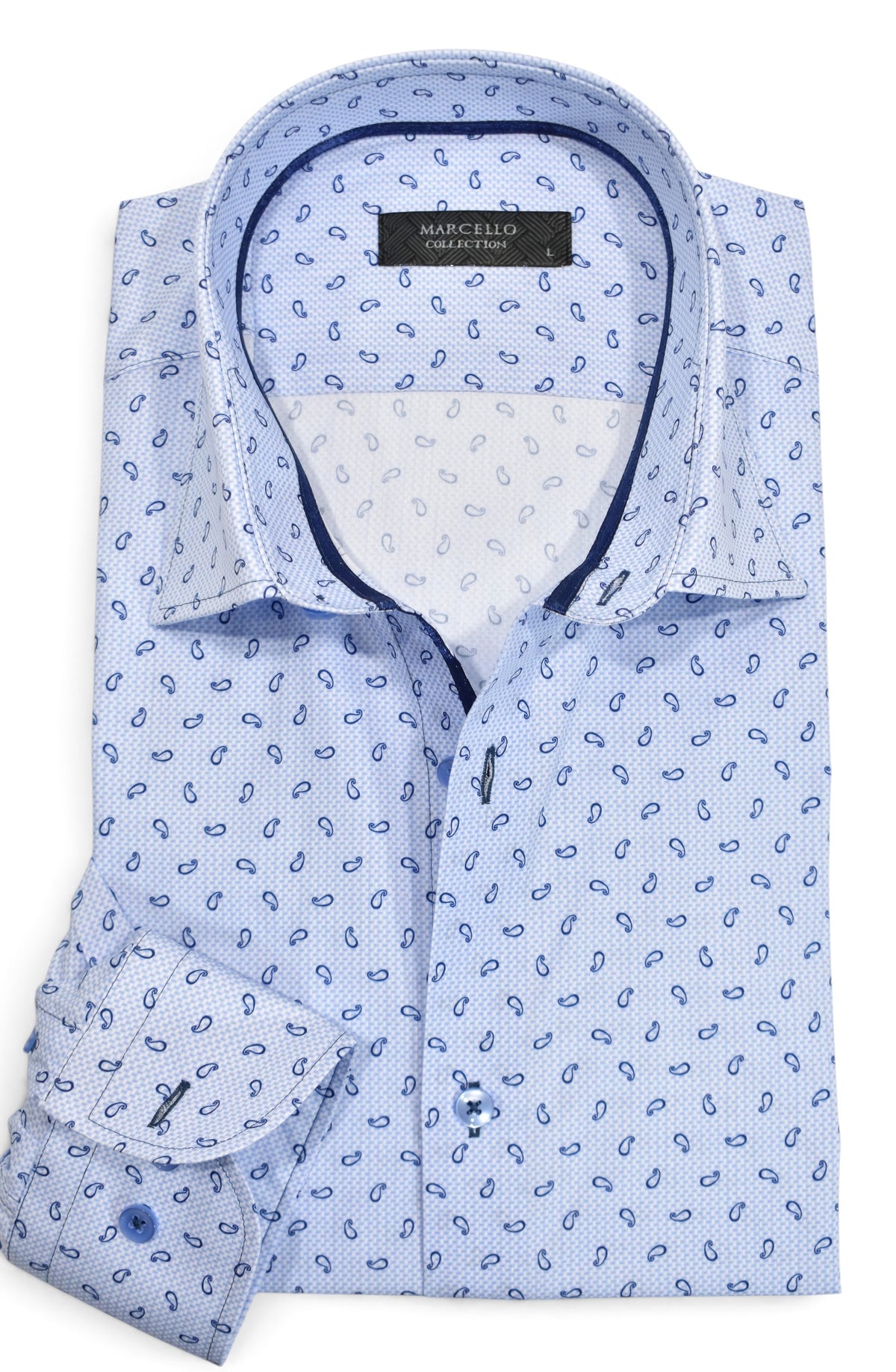 Marcello blue check floating paisleys shirt.