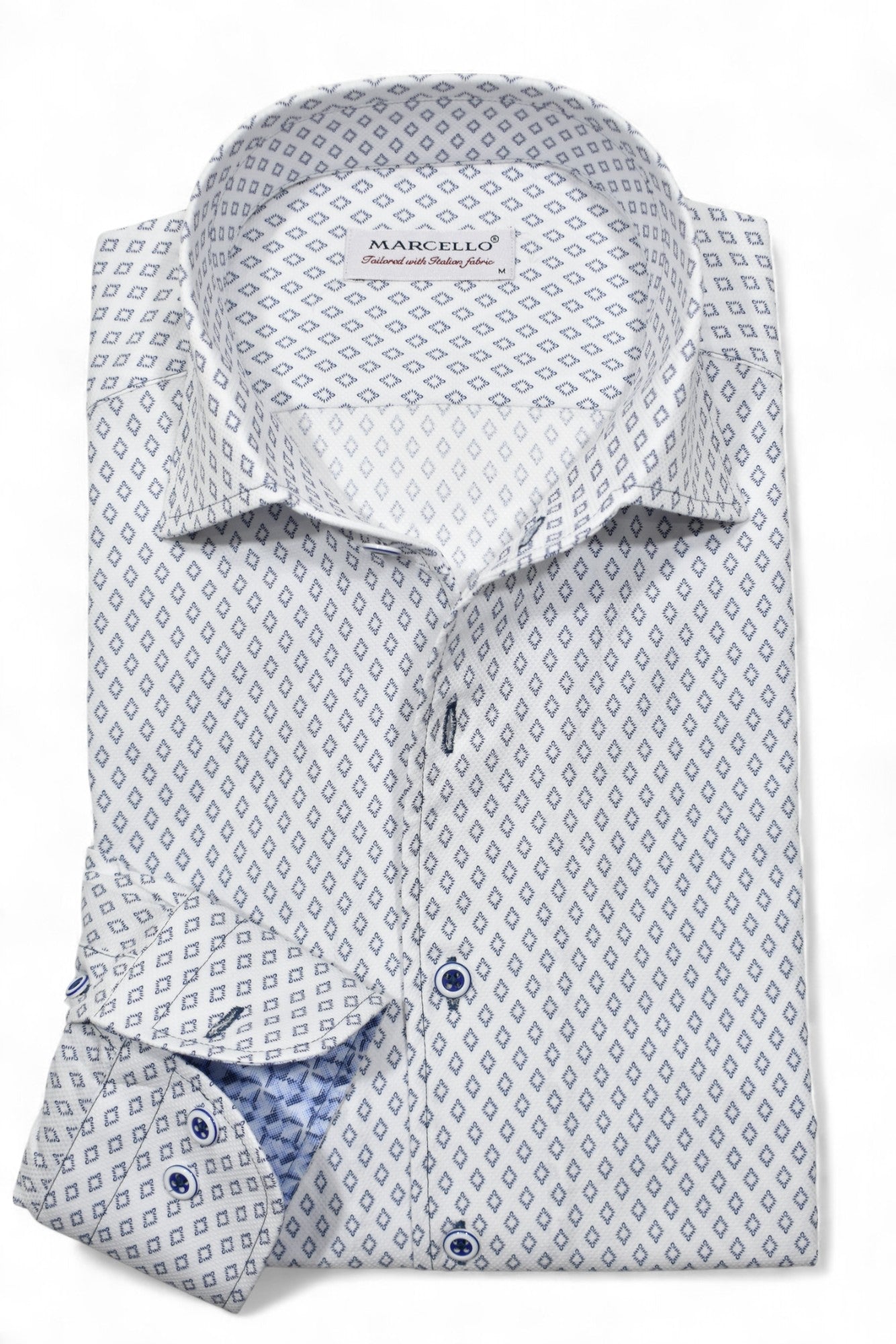 Marcello white shirt blue diamonds.