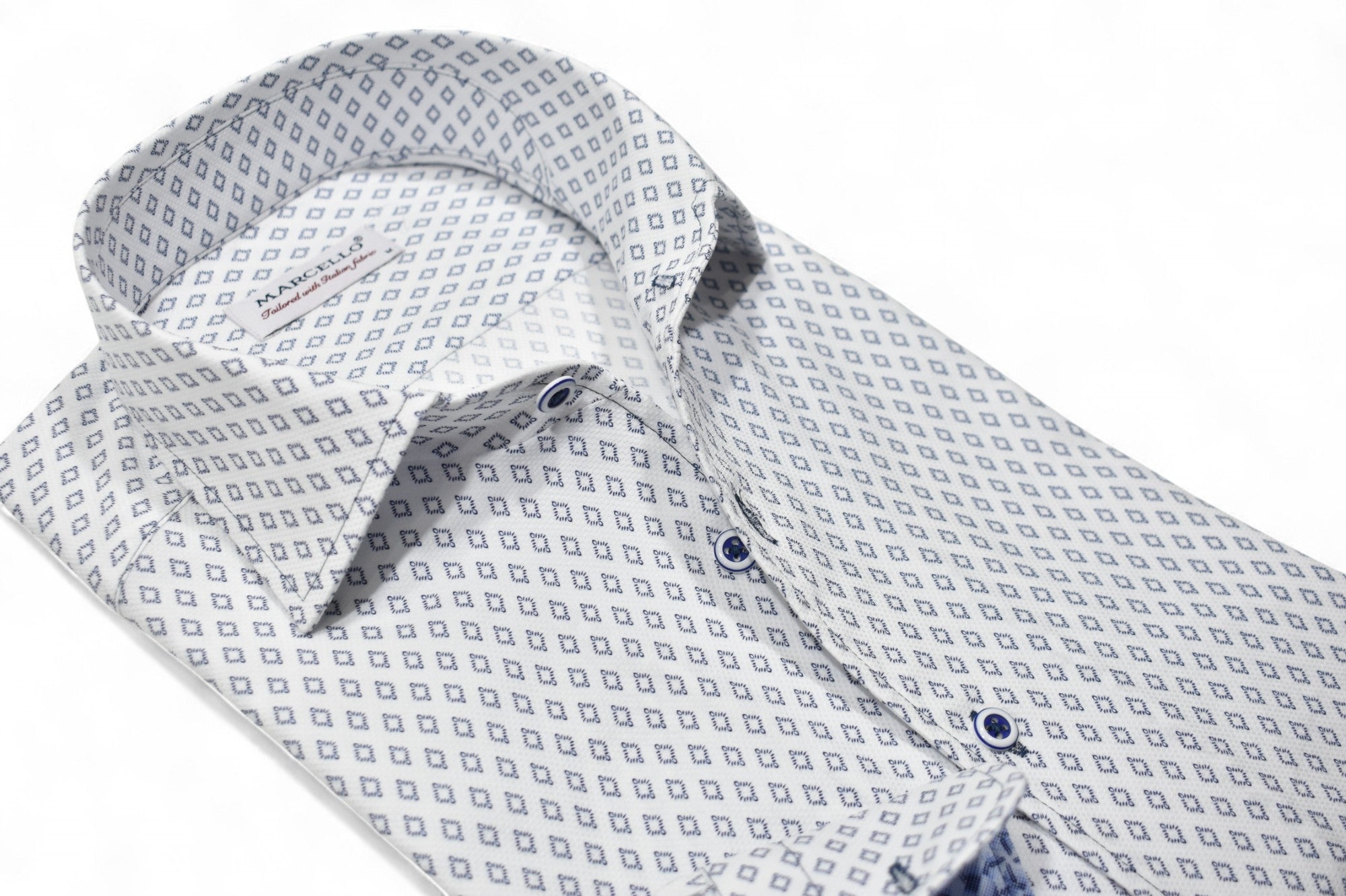 Marcello white shirt blue diamonds.