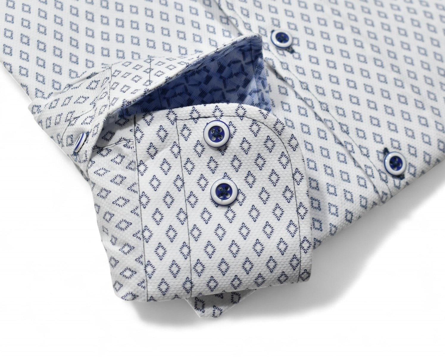 Marcello white shirt blue diamonds.