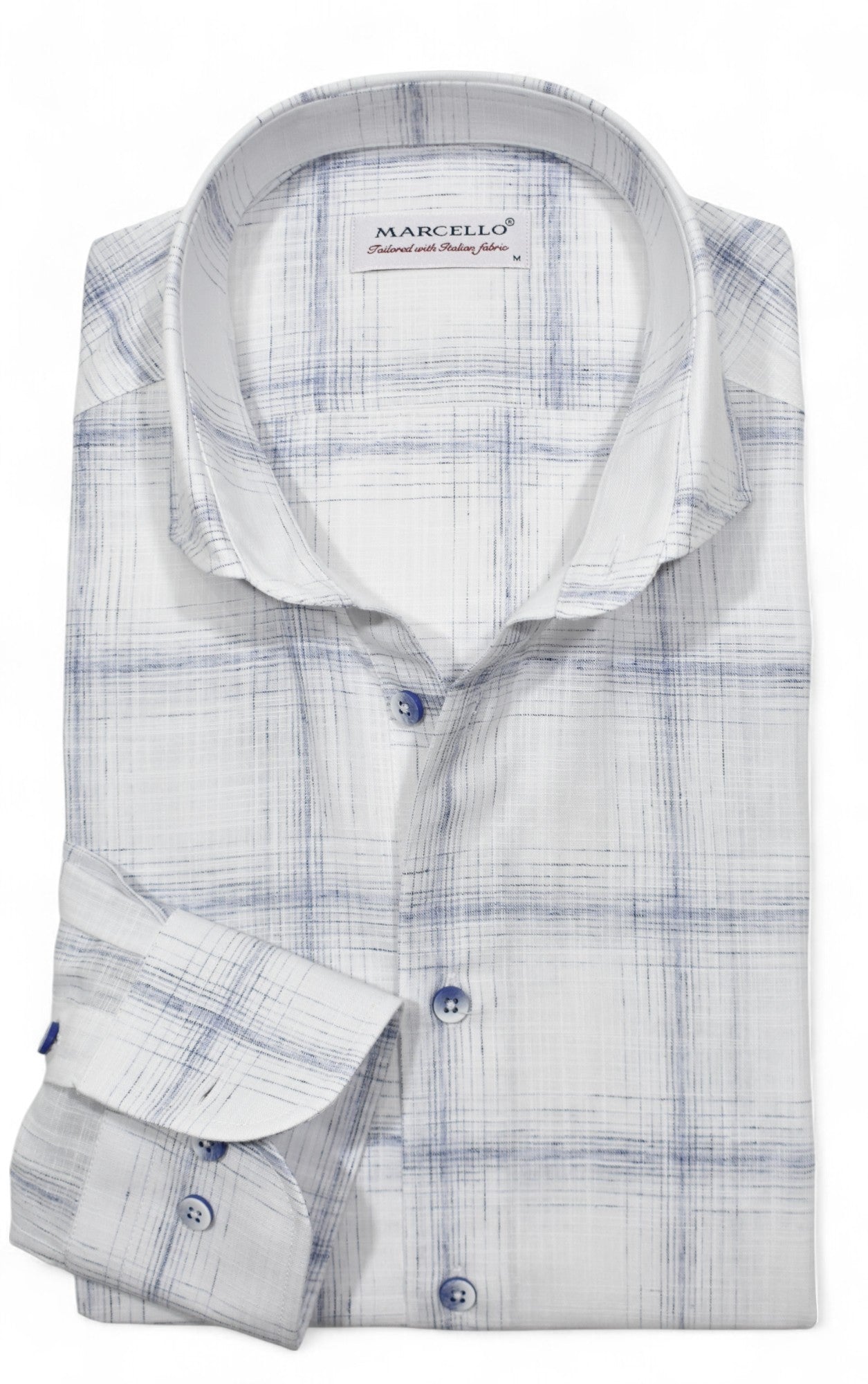Marcello white plaid cotton linen shirt.