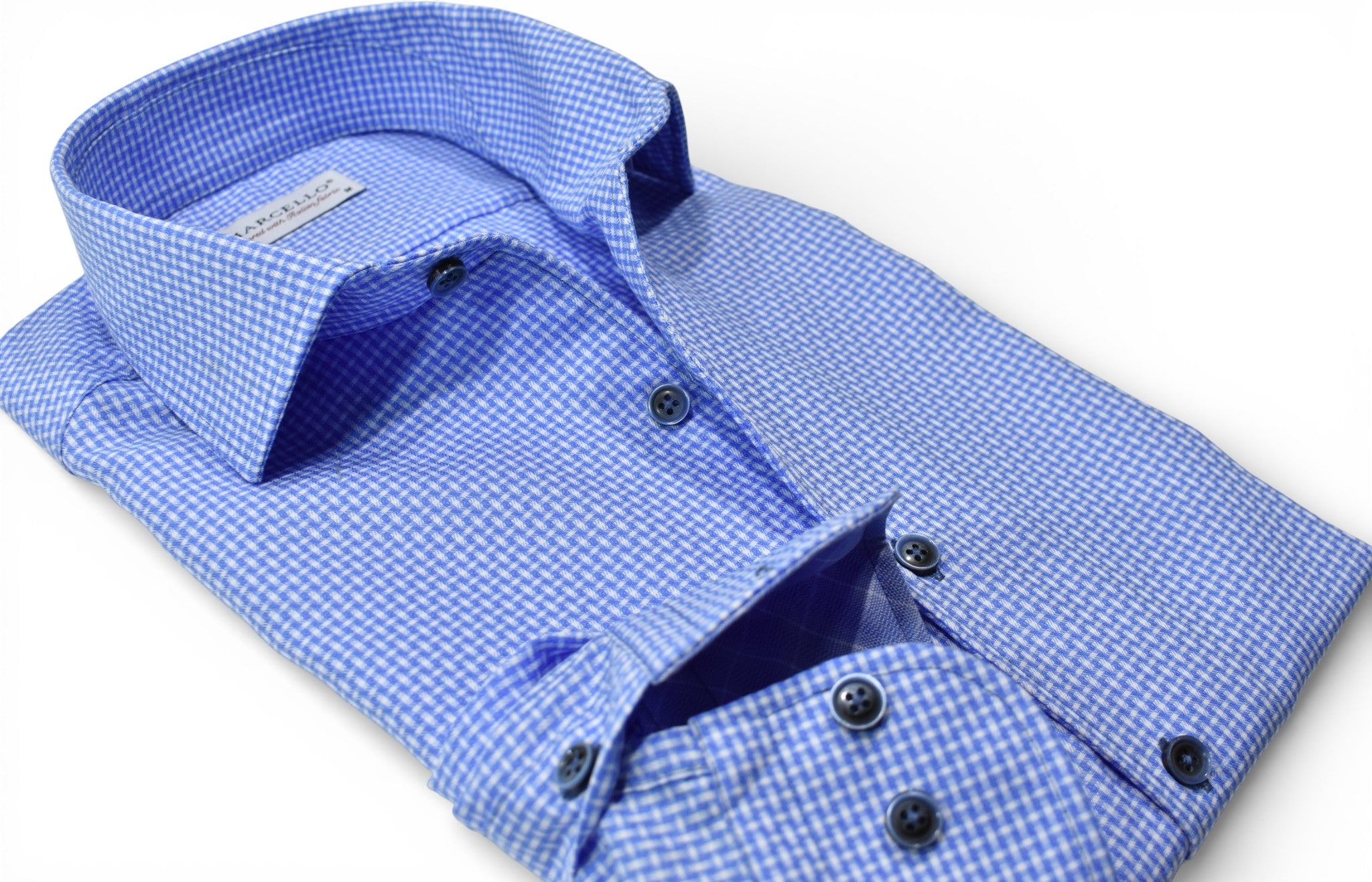 Marcello blue fine check shirt.