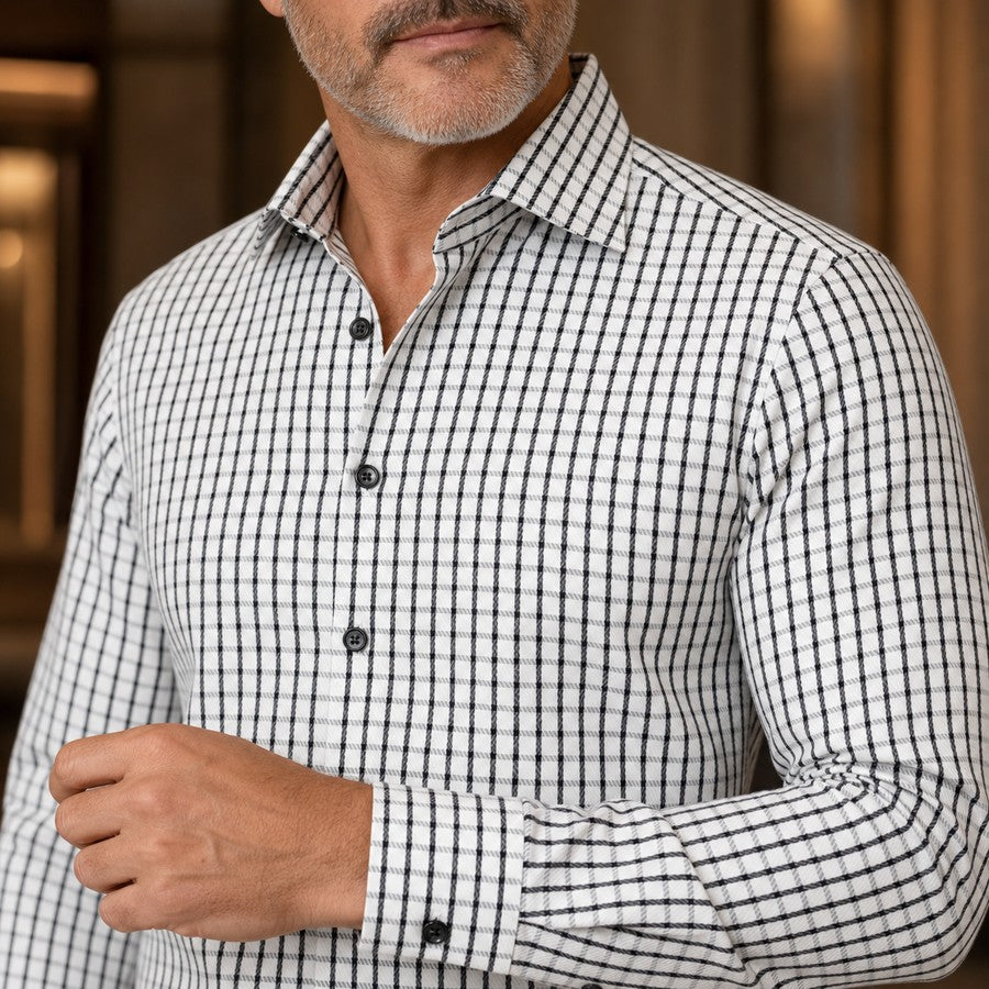 Marcello black windowpane shirt.
