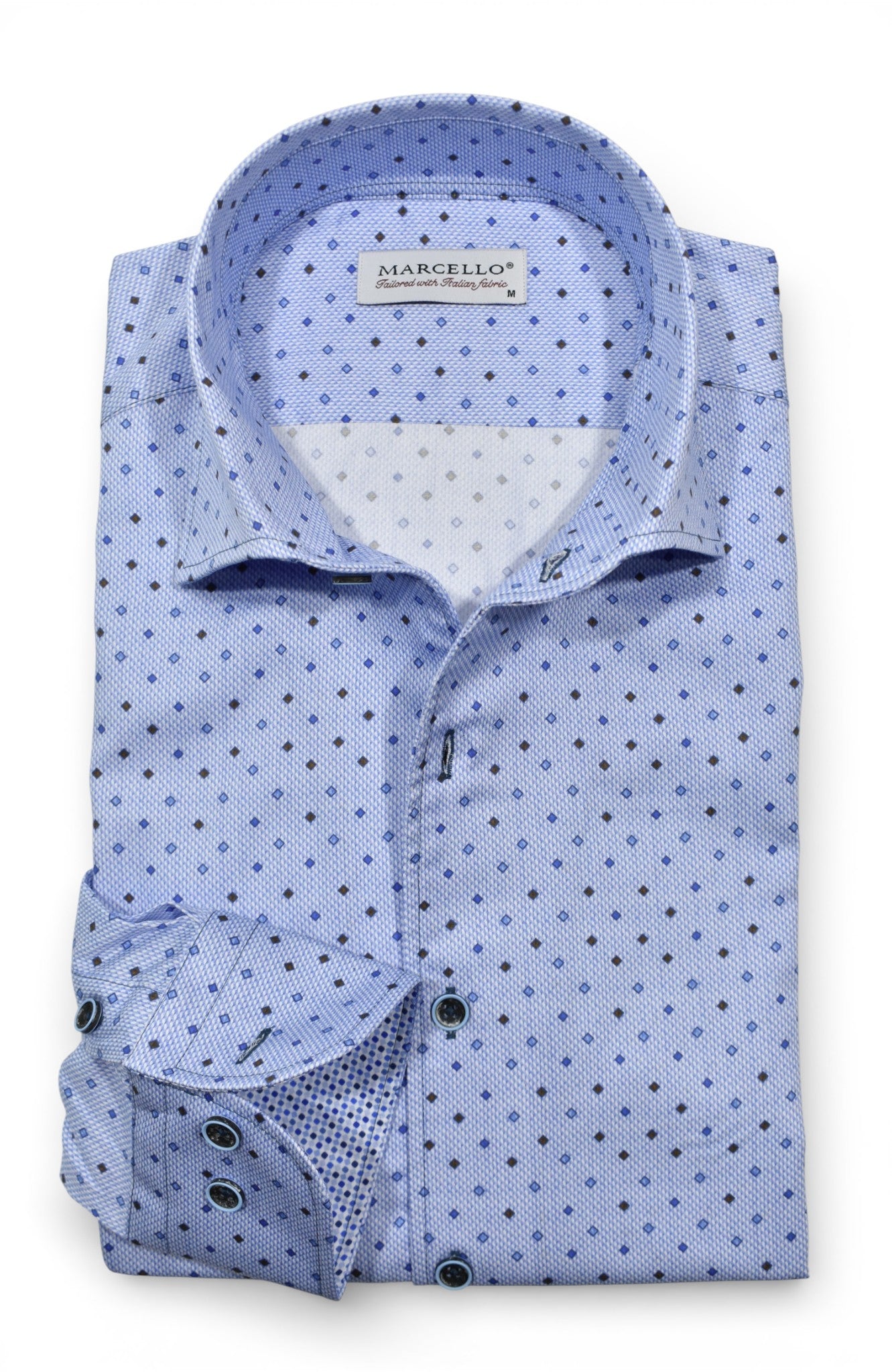 Marcello blue diamond shirt.