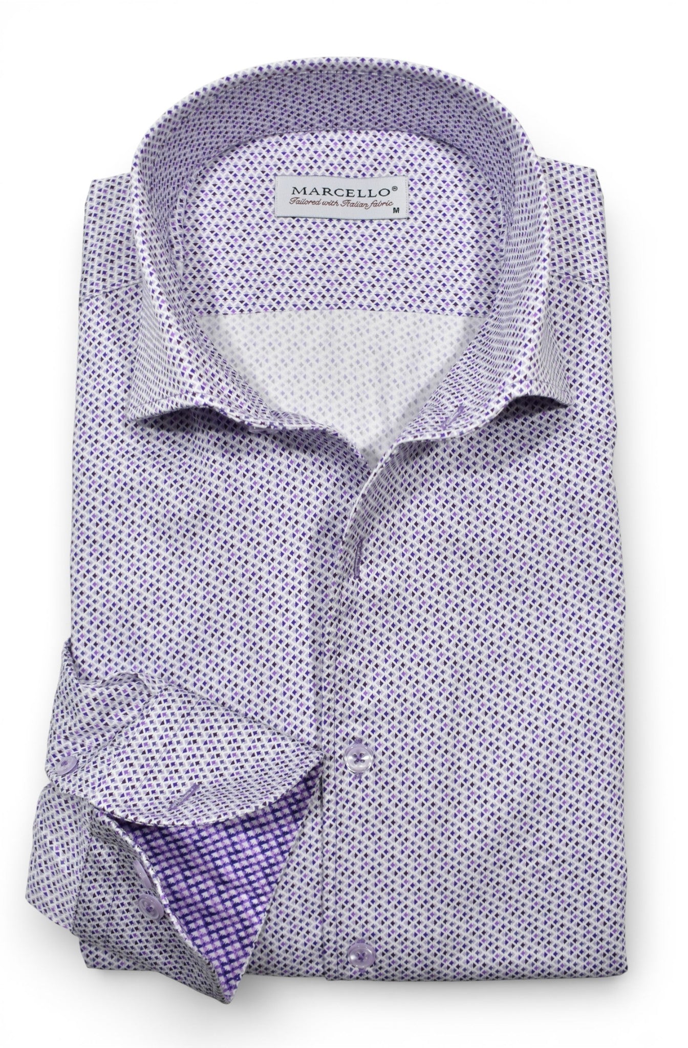 Marcello lilac and plum neat pattern shirt.