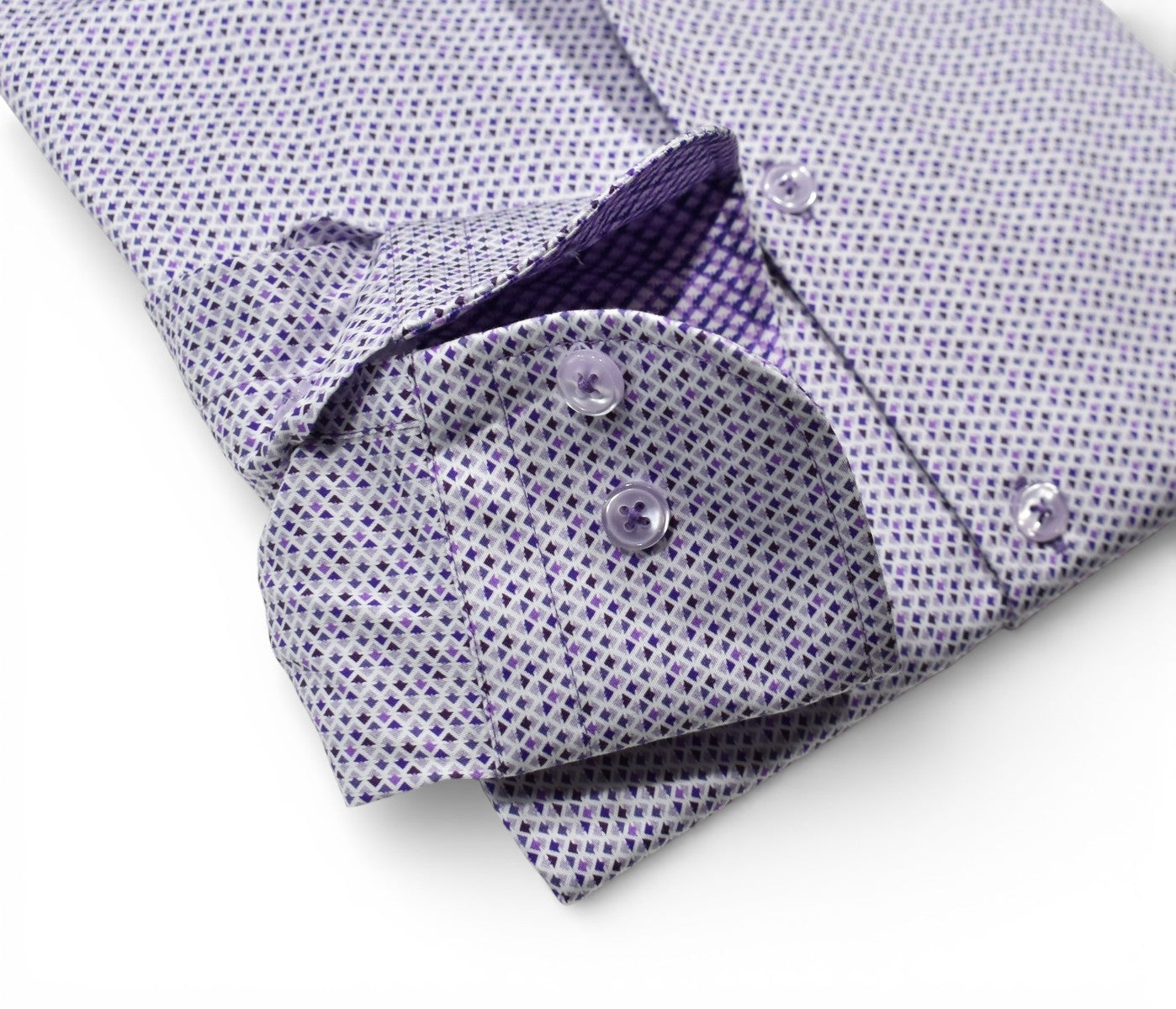 Marcello lilac and plum neat pattern shirt.
