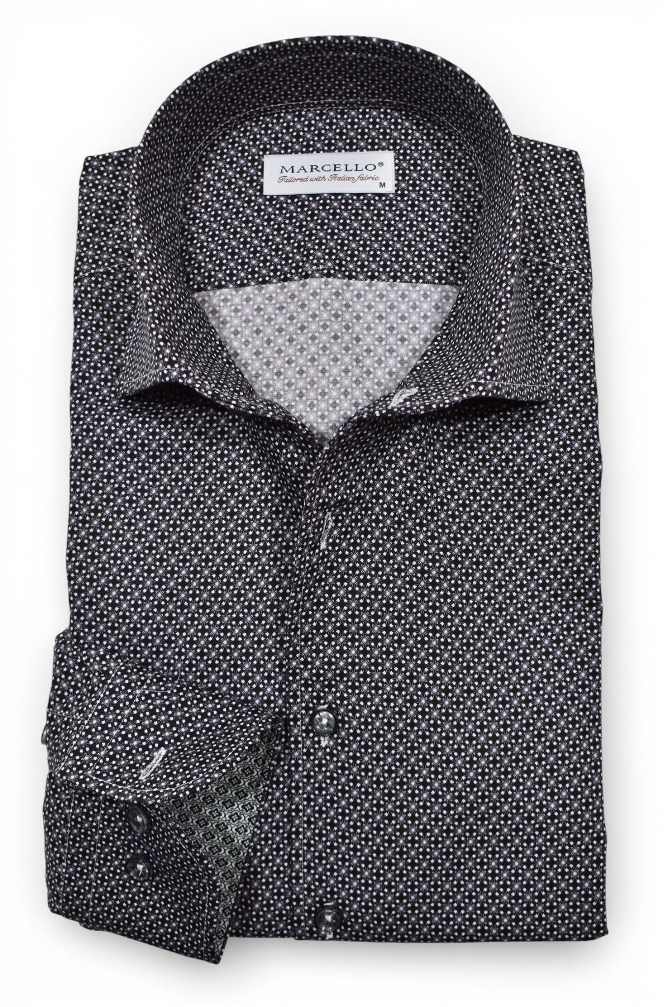 Marcello fine geometric pattern of black, gray and silver.