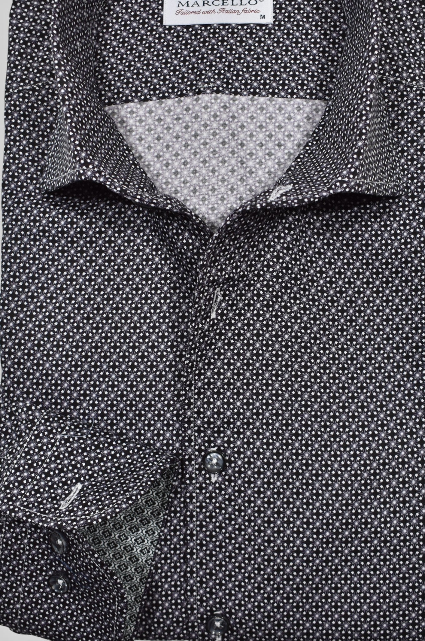 Marcello fine geometric pattern of black, gray and silver.