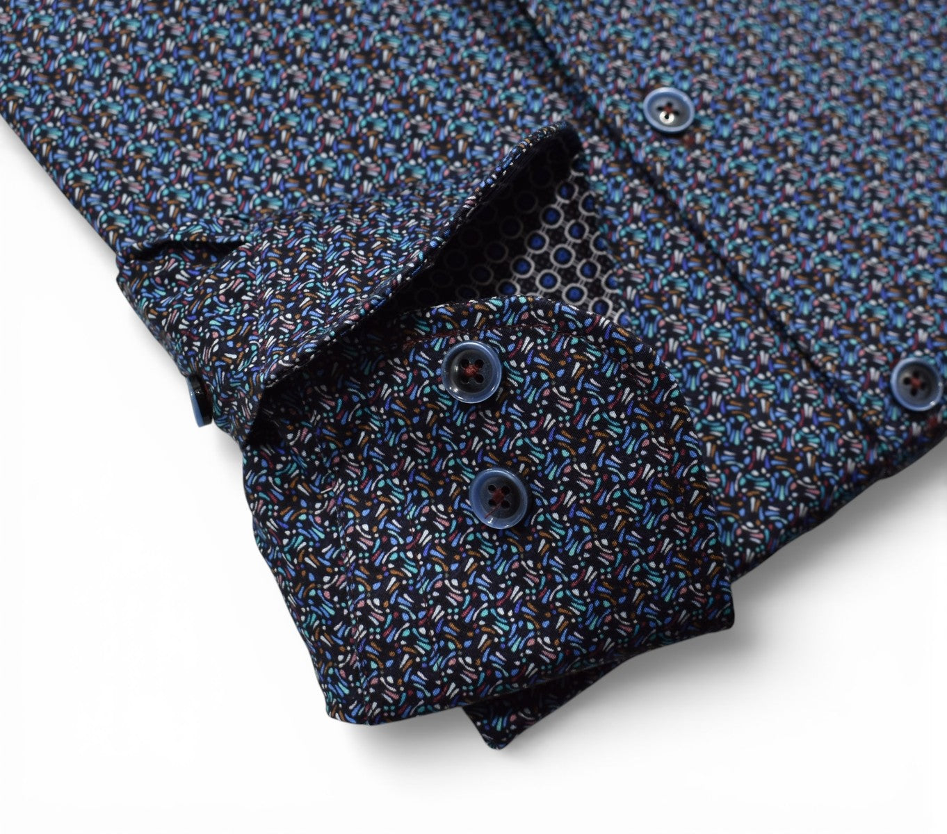 Marcello emerald and teal wave pattern shirt.