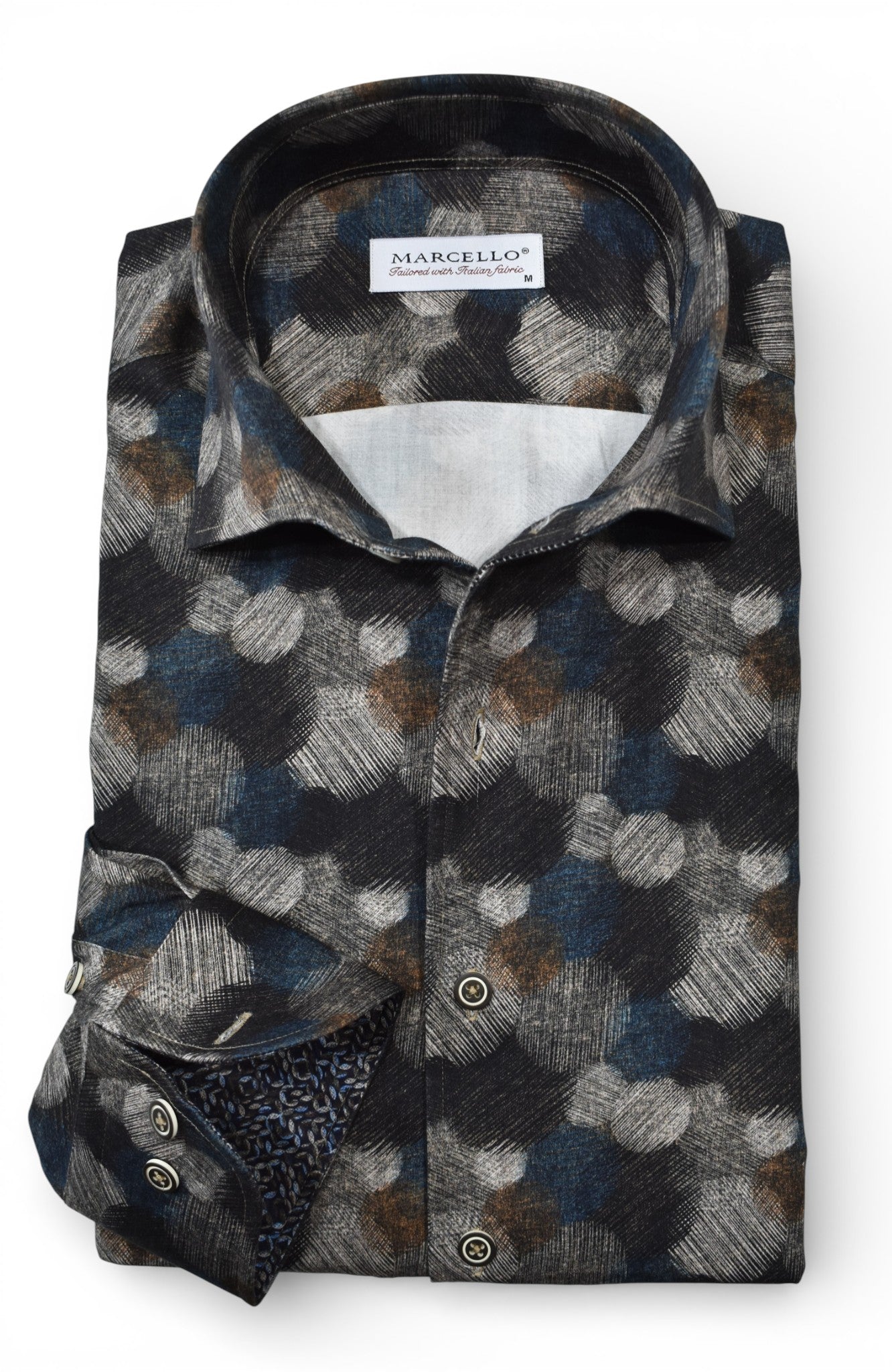 Marcello earth tone brushed circles shirt.