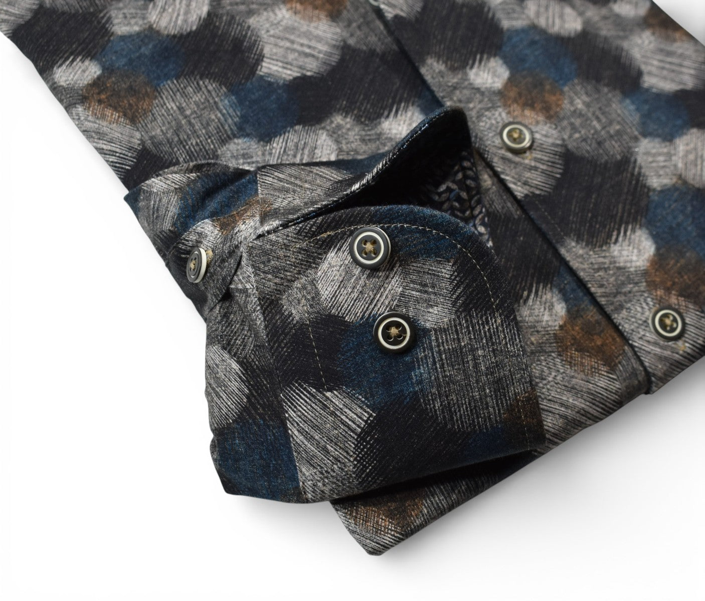 Marcello earth tone brushed circles shirt.
