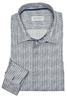 A double stripe atop an abstract static print gives you a fashionable look without going too far. Style it with any denim and you'll be good to go! Boasting a medium-sized collar and a classic shape, this shirt is made with a soft cotton fabric and custom buttons, plus an extra cuff button for a touch of detail.